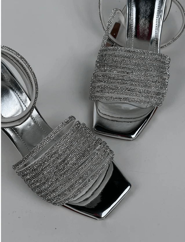 Womens Silver Rhinestone Heel Sandals DBCOOPER
