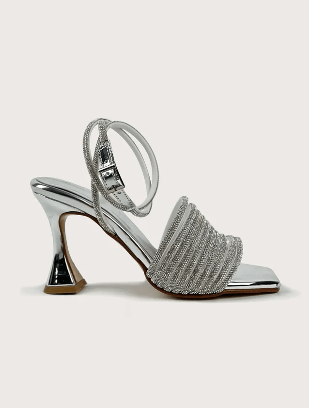 Womens Silver Rhinestone Heel Sandals DBCOOPER