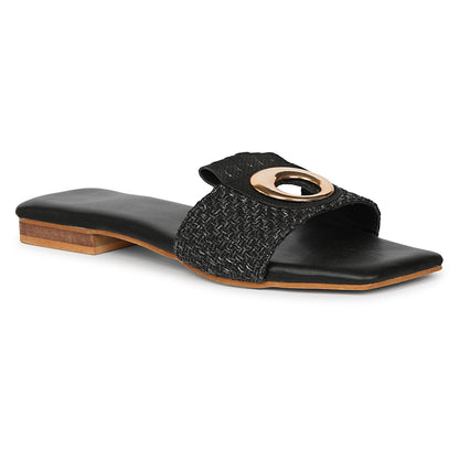 Black Flat Heel Slipper