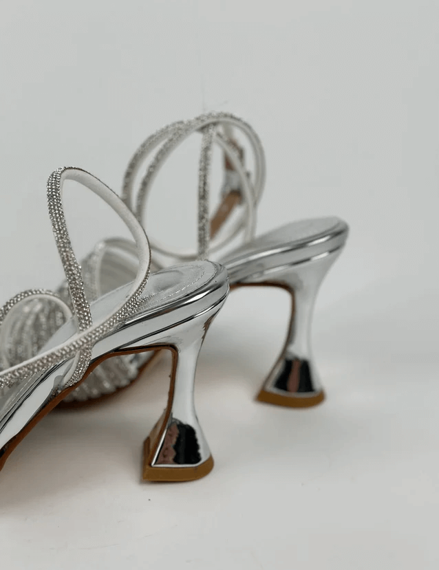 Womens Silver Rhinestone Heel Sandals, DBCOOPER