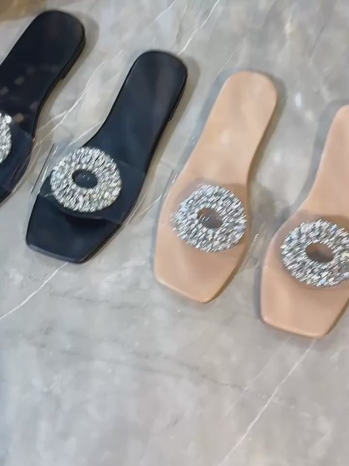 Shimmering Rhinestone Slide Sandals